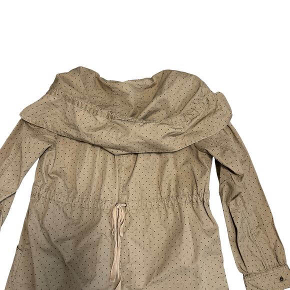 Vintage Brown Polka Dot 90s Y2K Cropped Trench Coat Jacket Hooded Pockets 8 - Picture 4 of 7